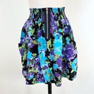 Floral Mini Skirt Elastic Waist High‎ Waisted Flowy Garden Party Skirt